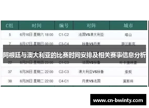 阿根廷与澳大利亚的比赛时间安排及相关赛事信息分析